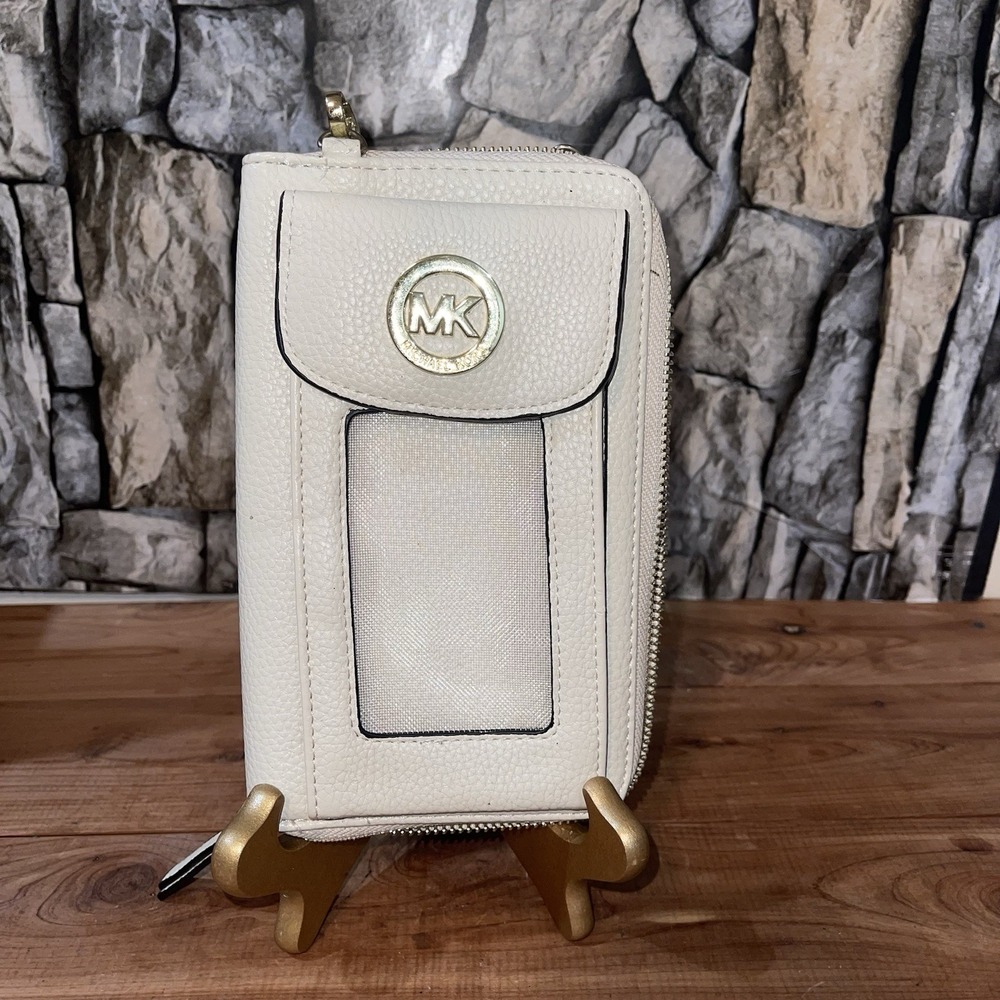 Michael Kors Phone Case Wallet Wristlet Crème Off White Travel Hand Held